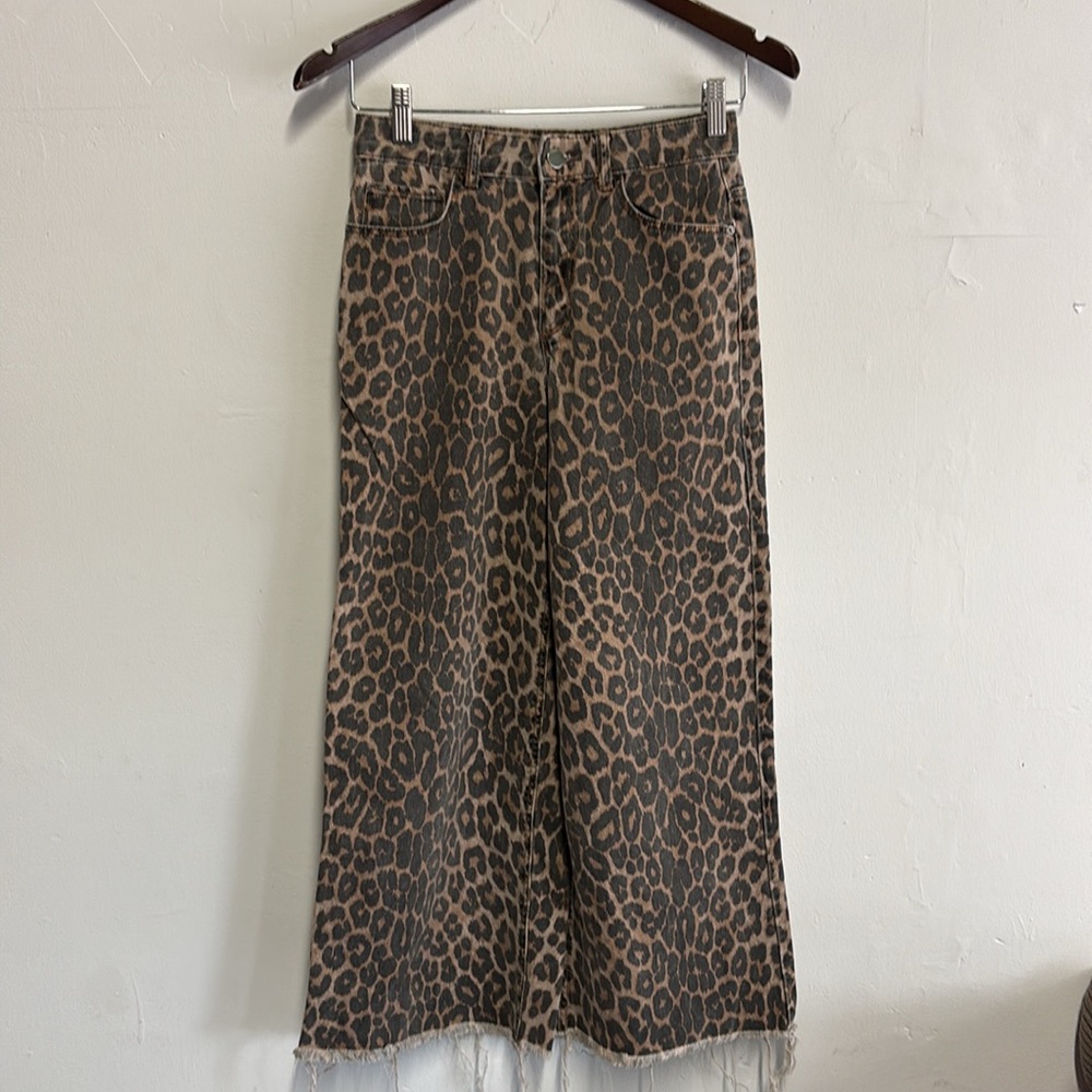 Zara Leopard Print crop wide leg pants Size 00 - Picture 3 of 6